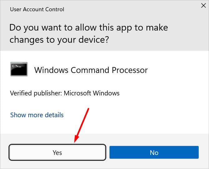 yes to open cmd as admin