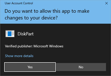 yes to open diskpart