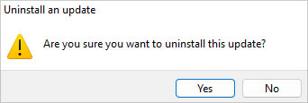 yes to uninstall windows update