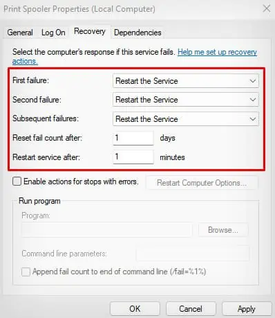 Print Spooler Error—Here're 4 Ways to Fix It 20 adjust-spooler-recovery-settings