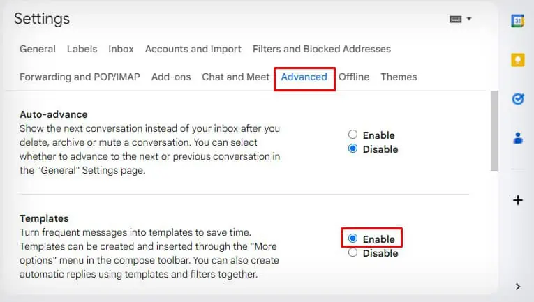 How to Automate Email Responses in Gmail 12 advanced-templates-enable-option