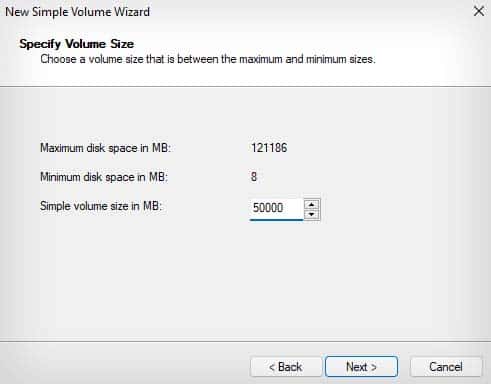 allocate space for new simple volume