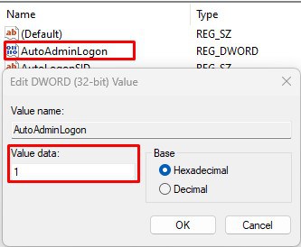 autoadminlogon change value data