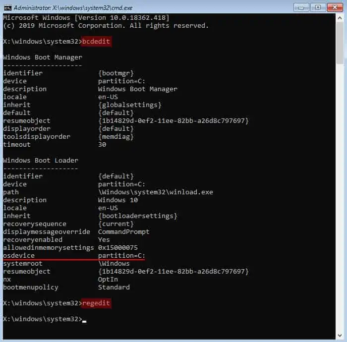 How to Reset Administrator Password in Windows 15 bcdedit-osdevice-regedit