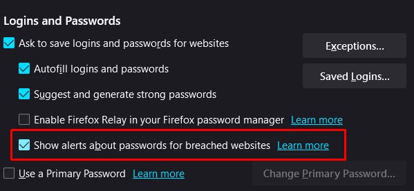breached password firefox