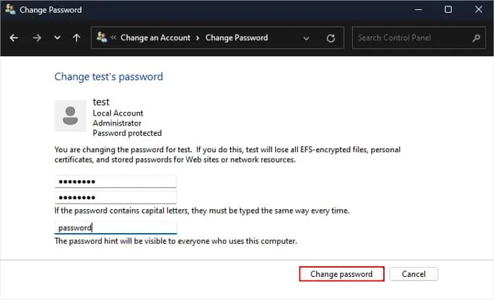 How to Reset Administrator Password in Windows 11 change-password-control-panel-user-account