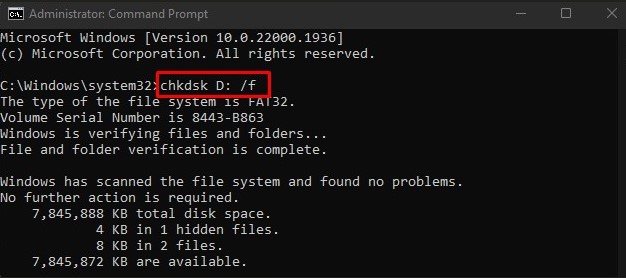 chkdsk slash f