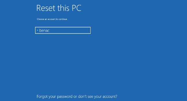 choose account to reset pc