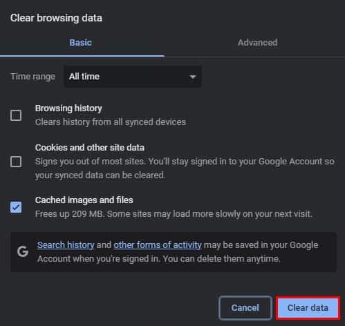 clear chrome browsing data