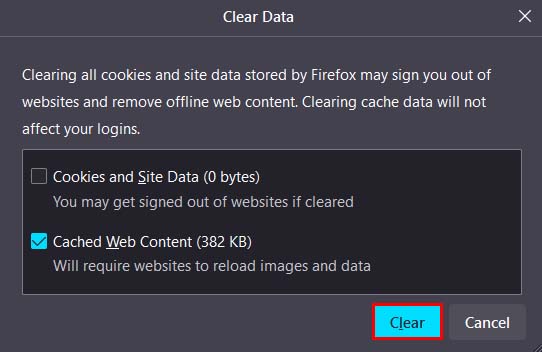 clear firefox cache