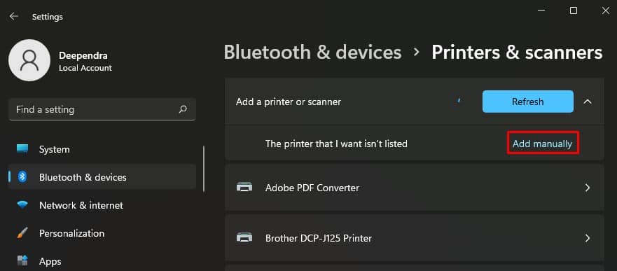 click add manually after add device