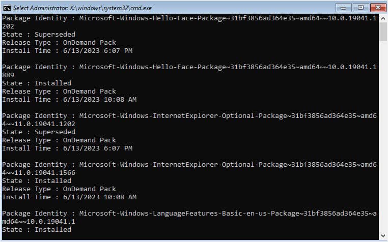 command to get windows packages