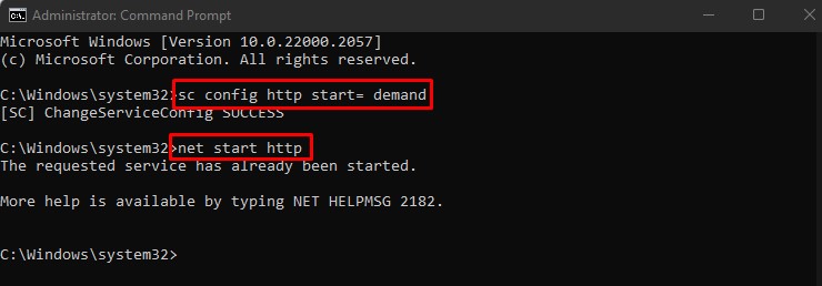 command to start http kernel driver