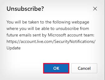 confirm unsubscription email outlook web