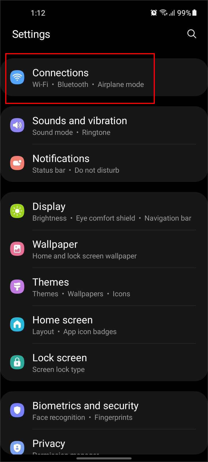 connections in settings android