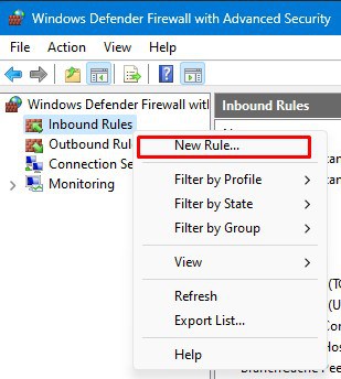 create inbound and outbound rule windows defender