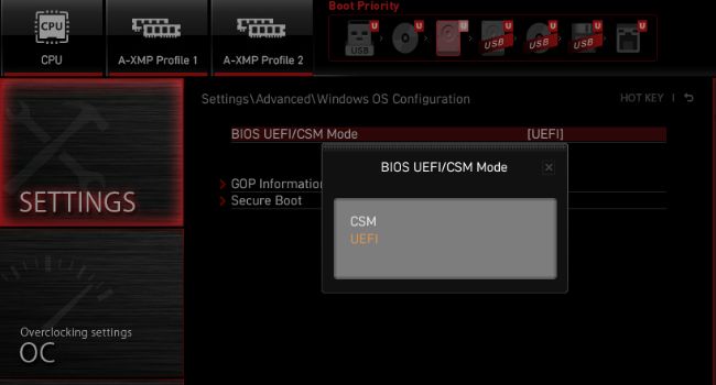 csm or uefi choose
