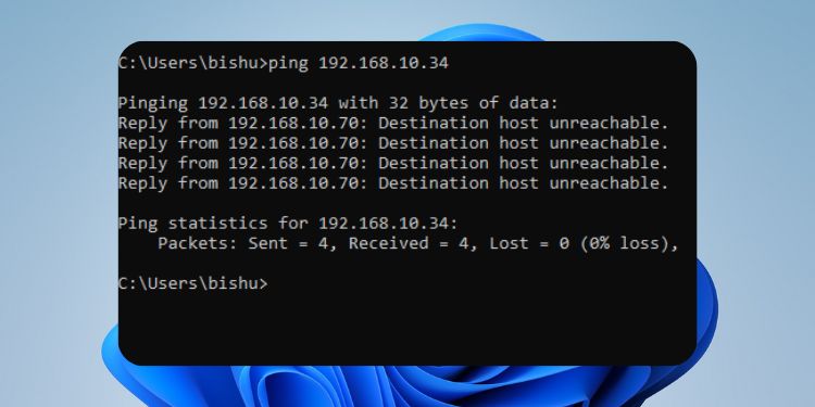 destination host unreachable ping