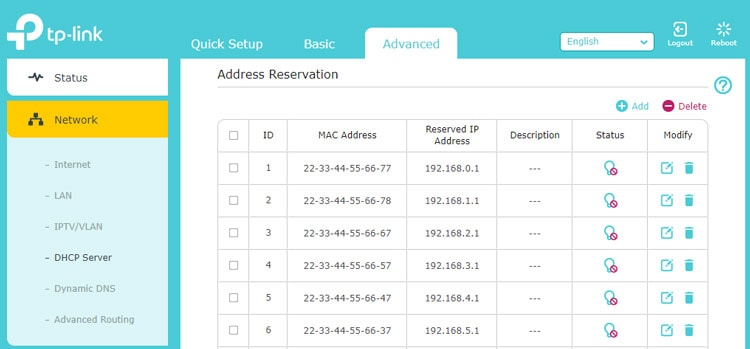 dhcp reservation on router