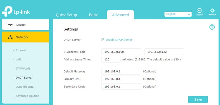 dhcp server on router