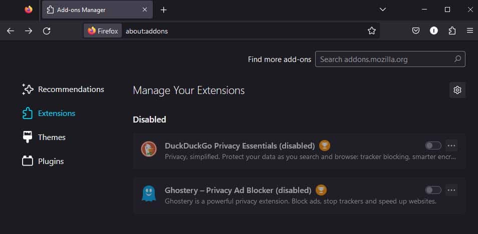 disable firefox extensions