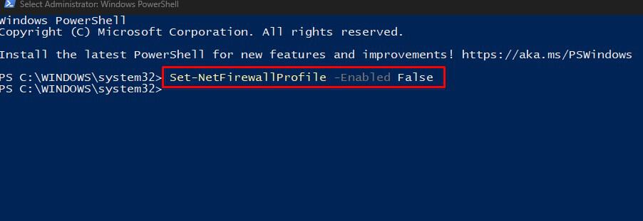 disable firewall on all profiles using command prompt