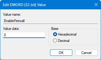 disable firewall registry