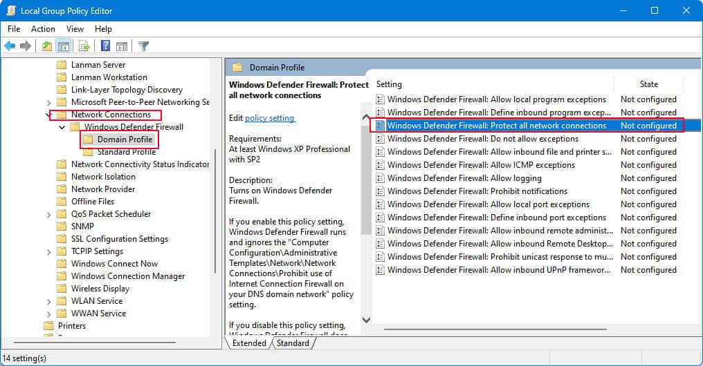 disable windows defender firewall gpedit