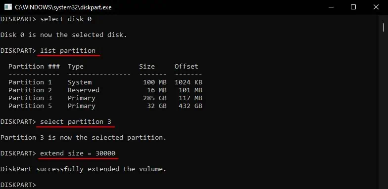 diskpart-extend-c-drive-size