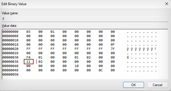 edit f binary value in rem sam