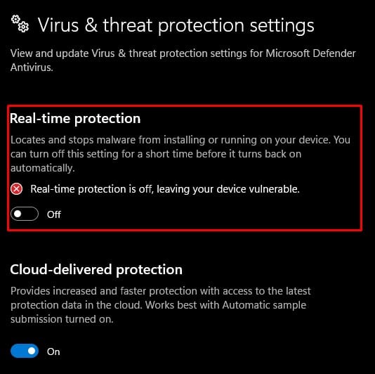 enable real time protection virus and threat protection