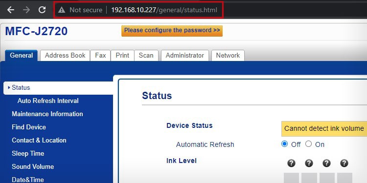 введите IP-адрес принтера в браузере