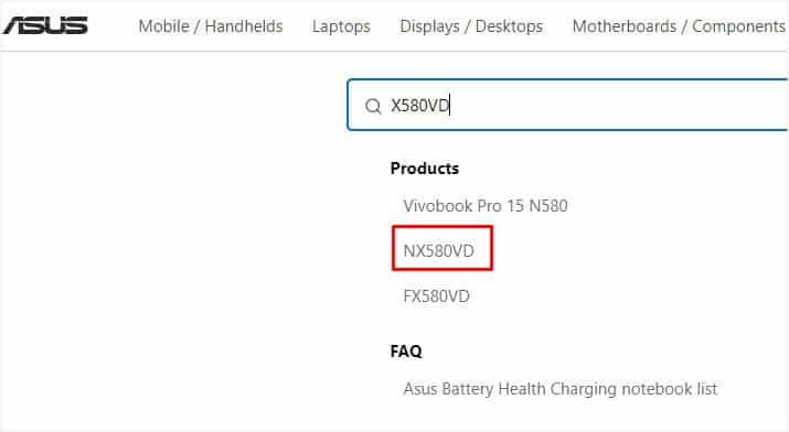 enter model in asus site