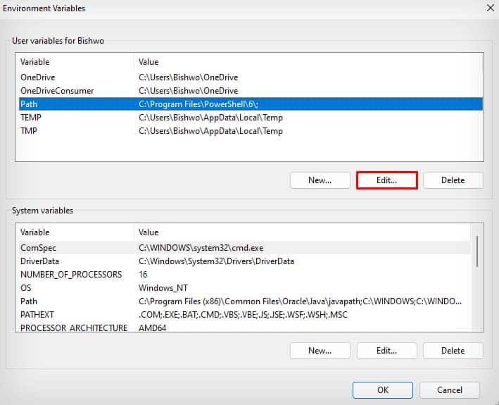 environment variables edit path