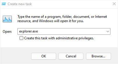 explorer exe in create new task