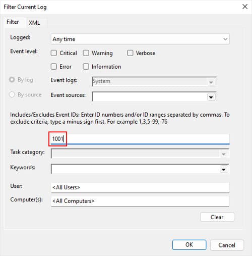 filter-current-log-event-id-1001