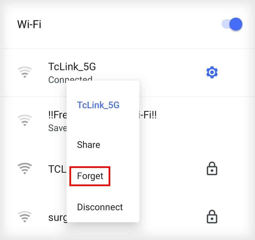 forget wifi network