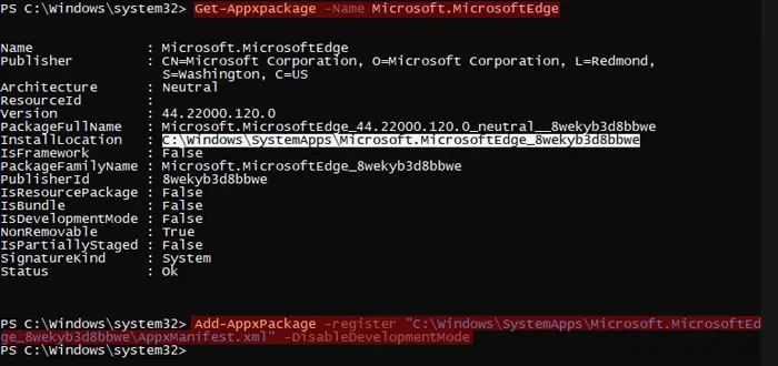 How to Fix Error 0x80070005 17 get-appxpackage-name-edge-install-location-add-appxpackage-register-paaxmanifest-disabledevelopmentmode