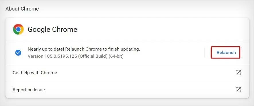 google chrome update relaunch