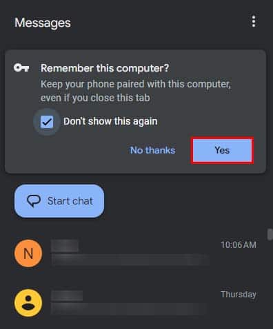 google messages device pairing remember this computer
