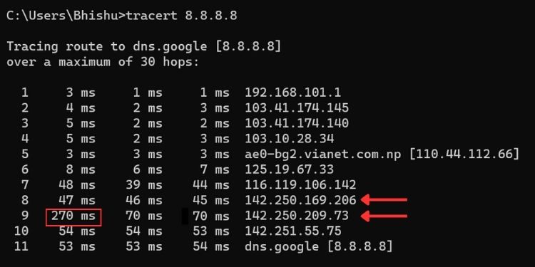 How to Run a Traceroute on Windows 9 high latency in only one packet