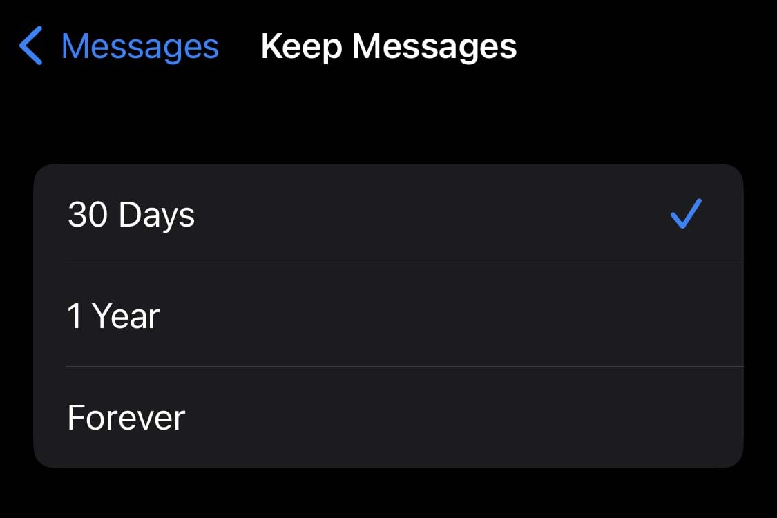 iphone keep messages for 30 days