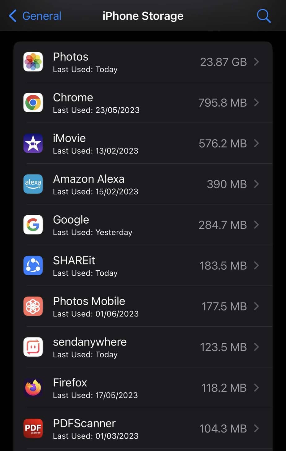 iphone storage app list