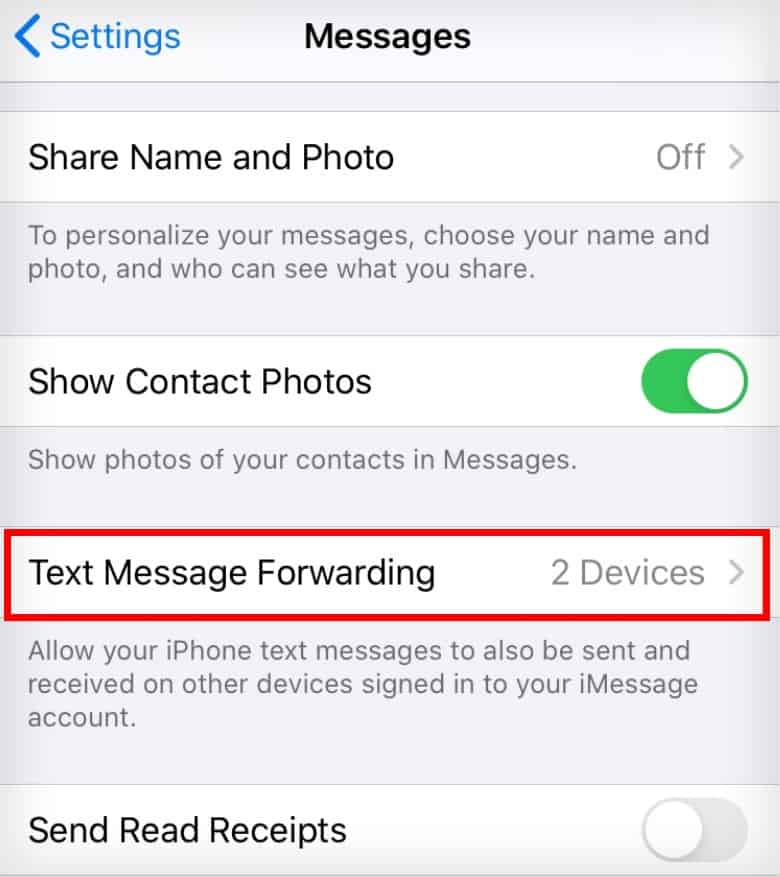 iphone text message forwarding