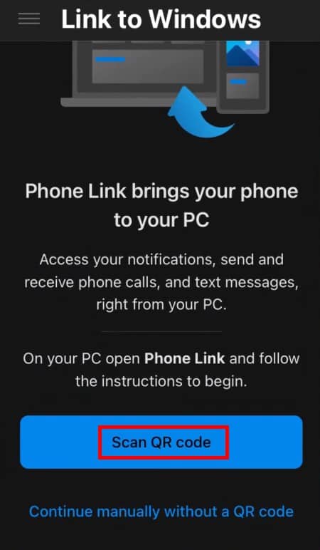 link to windows iphone scan qr code