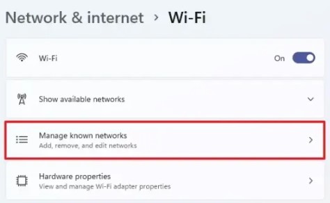 manage known network forget wifi