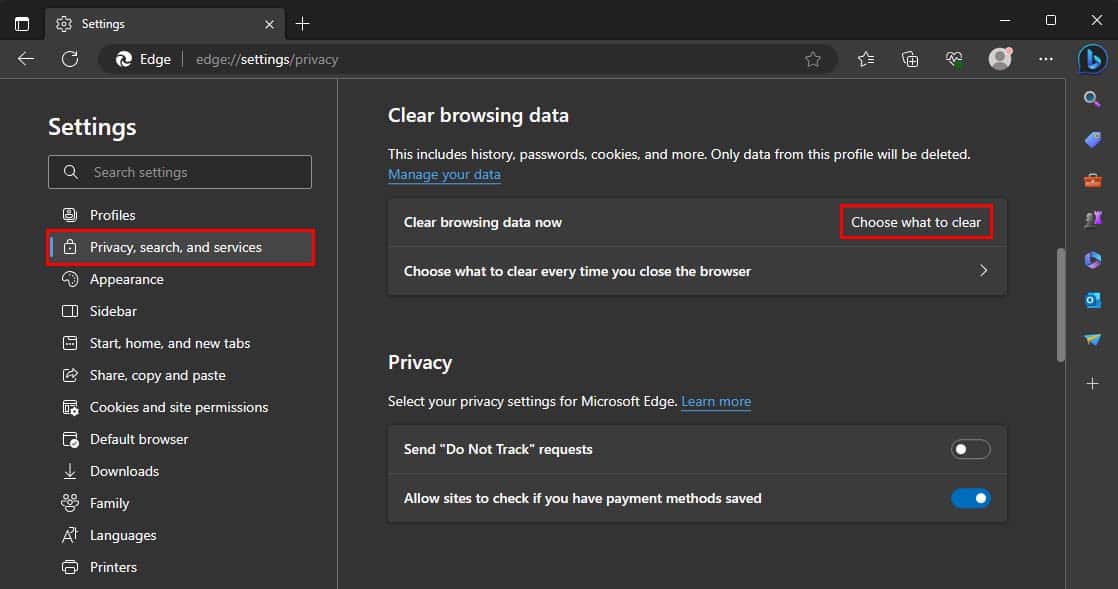 microsoft edge choose what to clear