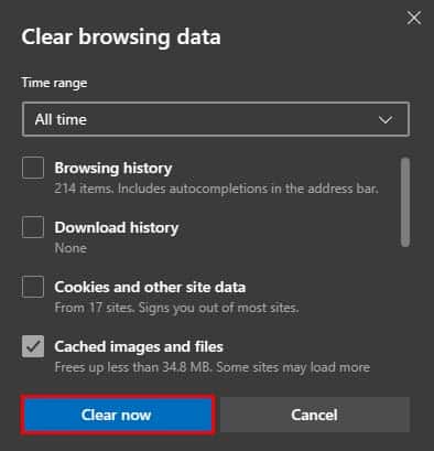 microsoft edge clear cache