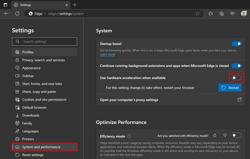microsoft edge turn off hardware acceleration