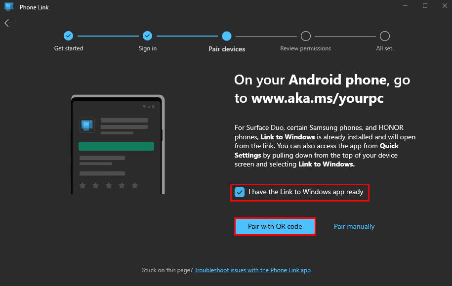 microsoft phone link pair with qr